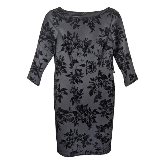 Black Label by Evan Picone 4 Dress Black Floral Velvet Detail NWT - Picture 1 of 7